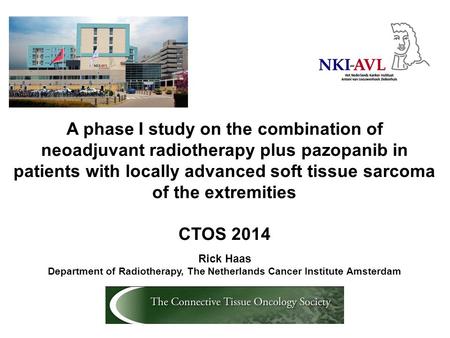 A phase I study on the combination of neoadjuvant radiotherapy plus pazopanib in patients with locally advanced soft tissue sarcoma of the extremities.