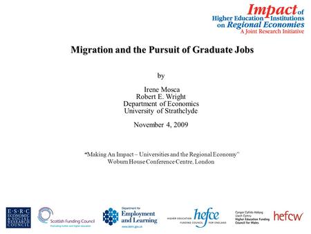 Migration and the Pursuit of Graduate Jobs Migration and the Pursuit of Graduate Jobs by Irene Mosca Robert E. Wright Department of Economics University.