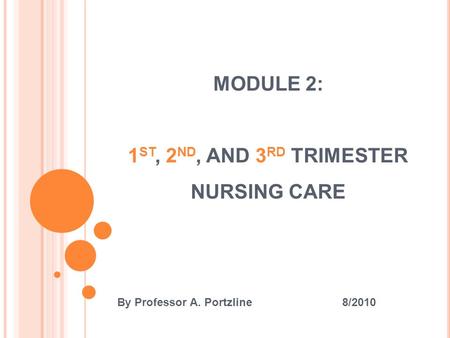 MODULE 2: 1 ST, 2 ND, AND 3 RD TRIMESTER NURSING CARE By Professor A. Portzline 8/2010.