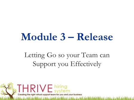 Module 3 – Release Letting Go so your Team can Support you Effectively.