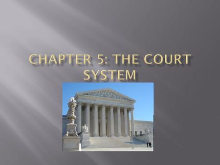  Trial Courts : listen to testimony, consider evidence, and decide the facts in disputed situations  In a CIVIL case the party bringing the case is.