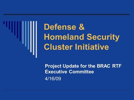 Defense & Homeland Security Cluster Initiative Project Update for the BRAC RTF Executive Committee 4/16/09.