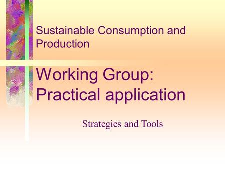 Sustainable Consumption and Production Working Group: Practical application Strategies and Tools.