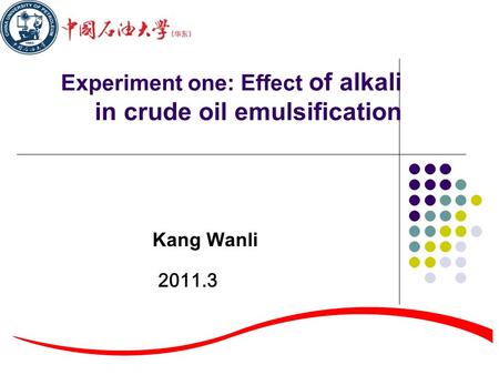 Experiment one: Effect of alkali in crude oil emulsification Kang Wanli 2011.3.