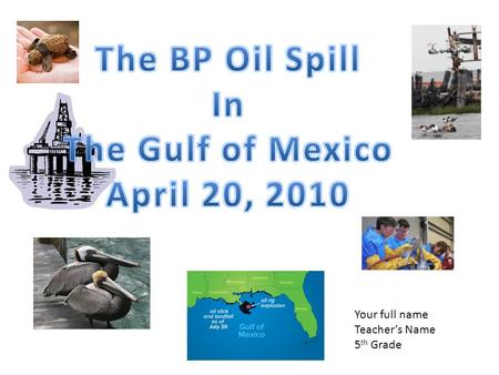 Your full name Teacher’s Name 5 th Grade. Impact of the BP Oil Spill How is the leak being cleaned up? Why couldn't the oil leak be stopped quickly? What.