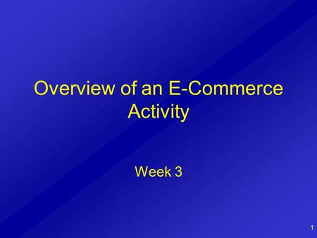 1 Overview of an E-Commerce Activity Week 3. 2 References Chapter 3: Launching a Business on the Internet from Electronic Commerce – From Vision to Fulfillment.