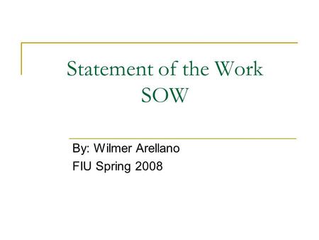Statement of the Work SOW By: Wilmer Arellano FIU Spring 2008.