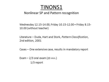 TINONS1 Nonlinear SP and Pattern recognition