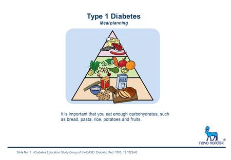 Type 1 Diabetes Meal planning Slide No. 1 Diabetes Education Study Group of the EASD. Diabetic Med, 1995; 12:1022-43 It is important that you eat enough.