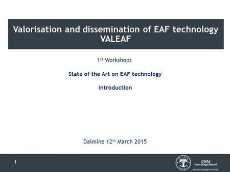 Valorisation and dissemination of EAF technology