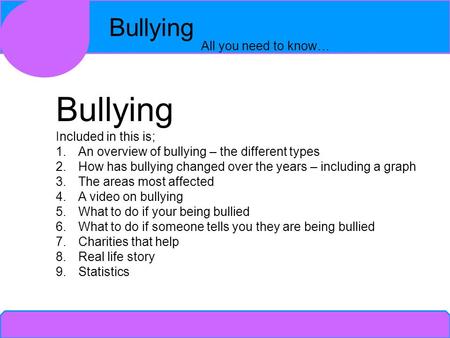 Bullying Included in this is;