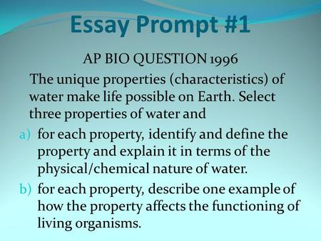 Essay Prompt #1 AP BIO QUESTION 1996