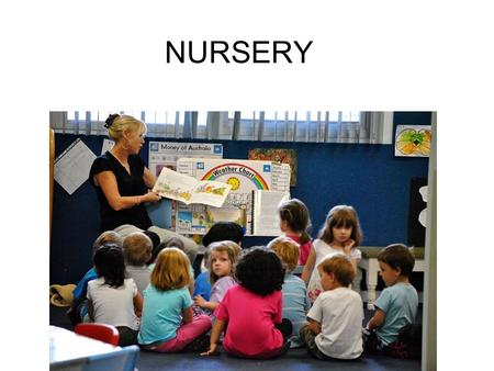 NURSERY. Nursery is Nursery is like kindy but is the uk name. At kindy you can stay either in the morning or the afternoon but at my nursery you stayed.