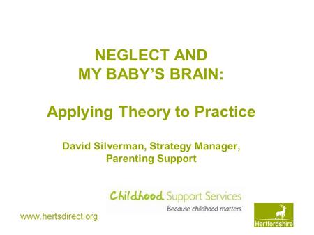Www.hertsdirect.org NEGLECT AND MY BABY’S BRAIN: Applying Theory to Practice David Silverman, Strategy Manager, Parenting Support.