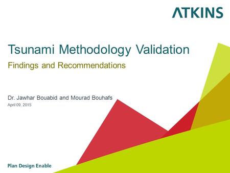 Tsunami Methodology Validation Findings and Recommendations Dr. Jawhar Bouabid and Mourad Bouhafs April 09, 2015.