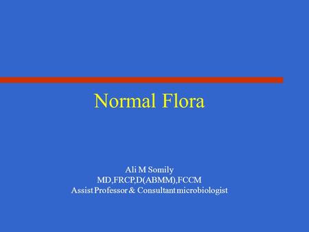 Normal Flora Ali M Somily MD,FRCP,D(ABMM),FCCM Assist Professor & Consultant microbiologist.