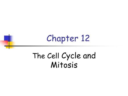 Chapter 12 The Cell Cycle and Mitosis. The Key Roles of Cell Division Cell division functions in reproduction, growth, and repair Unicellular organisms.