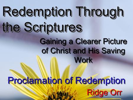 Redemption Through the Scriptures Gaining a Clearer Picture of Christ and His Saving Work Proclamation of Redemption Ridge Orr.