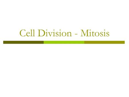 Cell Division - Mitosis. Cell Division—Mitosis Notes Cell Division — process by which a cell divides into 2 new cells Why do cells need to divide? 1.Living.