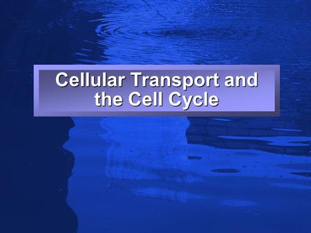 Slide 1 Cellular Transport and the Cell Cycle. Slide 2 Diffusion—Movement of particles from an area of higher concentration to an area of lower concentration.