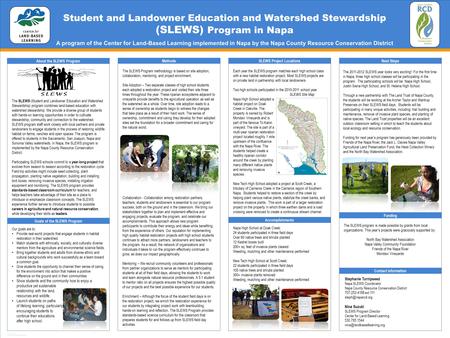 TEMPLATE DESIGN © 2008 www.PosterPresentations.com Student and Landowner Education and Watershed Stewardship (SLEWS) Program in Napa A program of the Center.