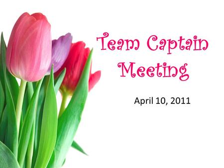 Team Captain Meeting April 10, 2011. Please Remember to... Turn in all Fundraising Money Turn in T-shirt Rosters Turn in Registration Forms Turn in Photos.