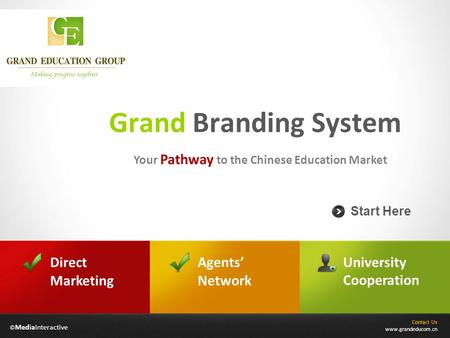 © MediaInteractive Grand Branding System Your Pathway to the Chinese Education Market Contact Us www.grandeducom.cn Start Here Agents’ Network University.