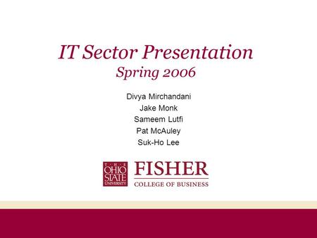 IT Sector Presentation Spring 2006 Divya Mirchandani Jake Monk Sameem Lutfi Pat McAuley Suk-Ho Lee.