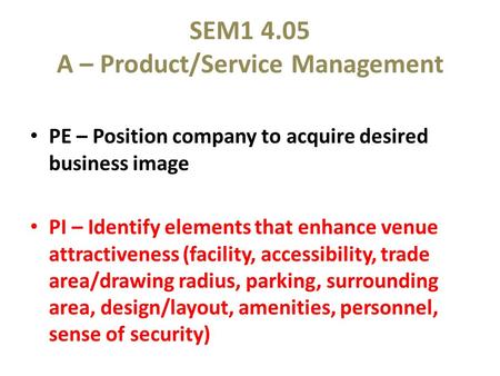 SEM A – Product/Service Management