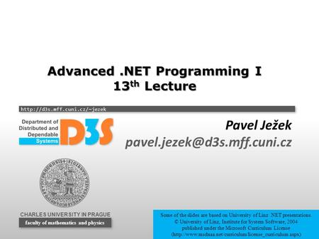 Advanced .NET Programming I 13th Lecture