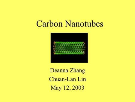 Carbon Nanotubes Deanna Zhang Chuan-Lan Lin May 12, 2003.