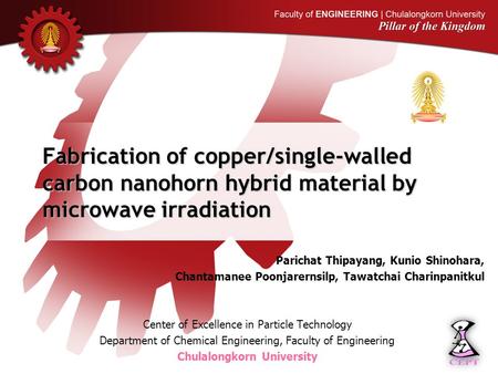Fabrication of copper/single-walled carbon nanohorn hybrid material by microwave irradiation Parichat Thipayang, Kunio Shinohara, Chantamanee Poonjarernsilp,