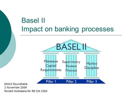Basel II Impact on banking processes ISACA Roundtable 2 November 2009 Ronald Holsbeeke RA RE CIA CISA.