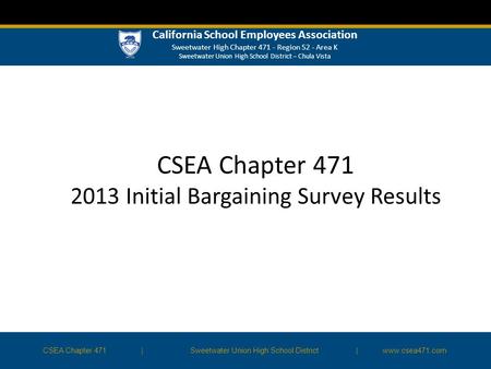 CSEA Chapter 471 2013 Initial Bargaining Survey Results CSEA Chapter 471|Sweetwater Union High School District | www.csea471.com California School Employees.