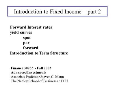 Introduction to Fixed Income – part 2