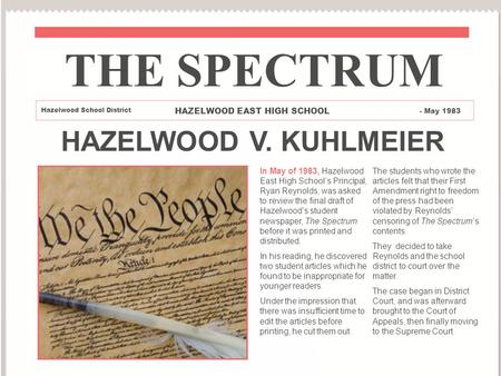 THE SPECTRUM HAZELWOOD V. KUHLMEIER HAZELWOOD EAST HIGH SCHOOL