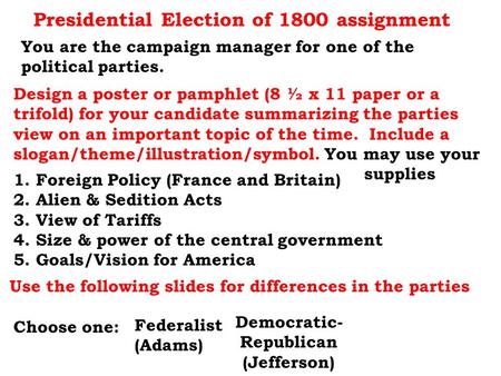 Presidential Election of 1800 assignment