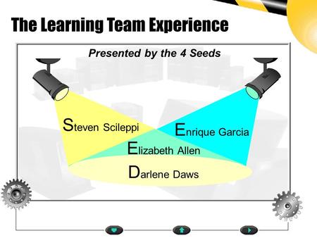 Presented by the 4 Seeds E nrique Garcia S teven Scileppi The Learning Team Experience D arlene Daws HOMEPAGE E lizabeth Allen.