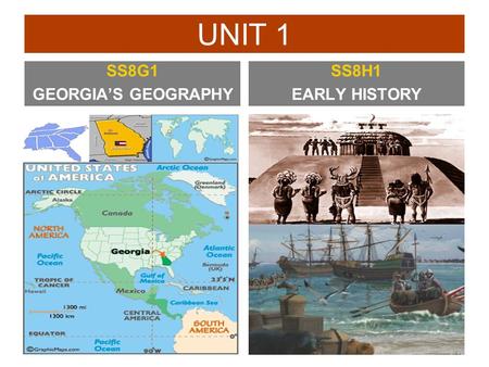 UNIT 1 SS8G1 GEORGIA’S GEOGRAPHY SS8H1 EARLY HISTORY.