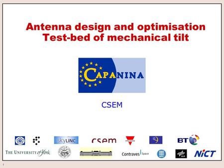1 Antenna design and optimisation Test-bed of mechanical tilt CSEM.