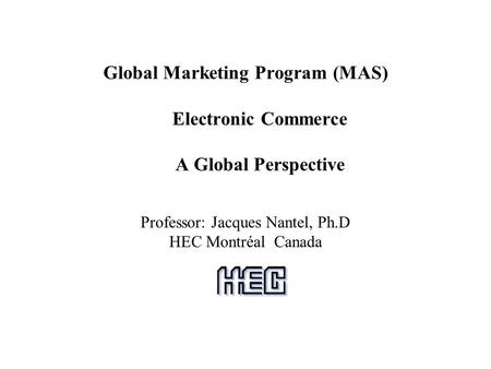 Global Marketing Program (MAS) Electronic Commerce A Global Perspective Professor: Jacques Nantel, Ph.D HEC Montréal Canada.