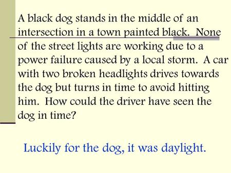 A black dog stands in the middle of an intersection in a town painted black. None of the street lights are working due to a power failure caused by a local.