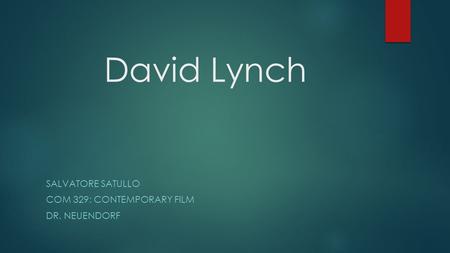 David Lynch SALVATORE SATULLO COM 329: CONTEMPORARY FILM DR. NEUENDORF.