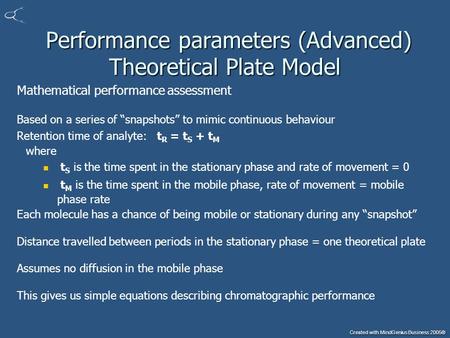 Created with MindGenius Business 2005® Performance parameters (Advanced) Theoretical Plate Model Performance parameters (Advanced) Theoretical Plate Model.