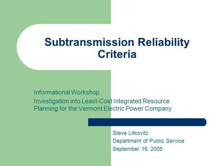 Subtransmission Reliability Criteria
