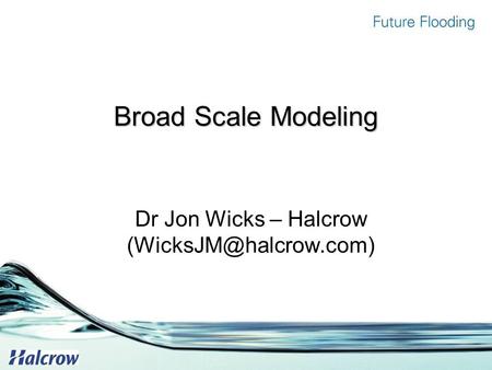 Broad Scale Modeling Dr Jon Wicks – Halcrow