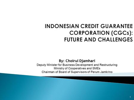 INDONESIAN CREDIT GUARANTEE CORPORATION (CGCs): FUTURE AND CHALLENGES