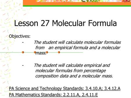 Lesson 27 Molecular Formula