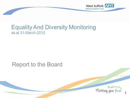 Equality And Diversity Monitoring as at 31-March-2012 Report to the Board 1.