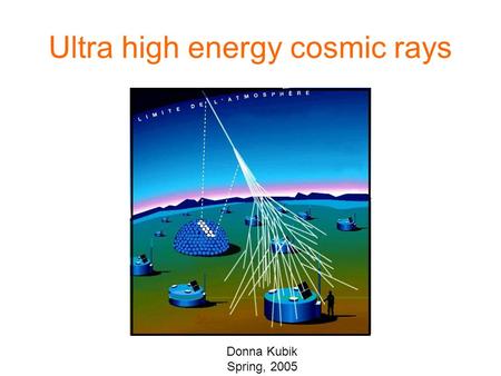 Ultra high energy cosmic rays Donna Kubik Spring, 2005.